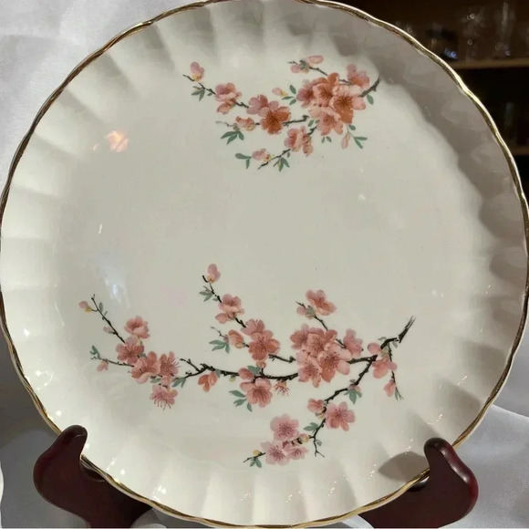 Vintage W.S. George 22 Carat Gold Painted Plate Set of 10 Bolero Peach Blossom - Picture 3 of 7